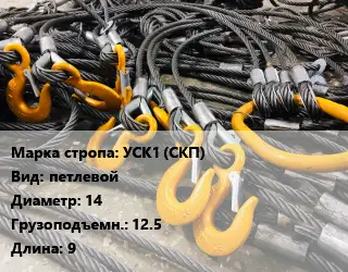 Строп канатный (чалка) УСК1 (СКП) петлевой D=14 Грузопод.:12.5 L=9